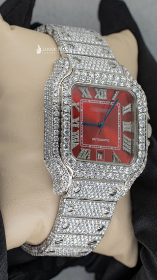 Side View Of Red Dial Moissanite Watch 41 MM