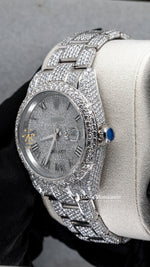 Load image into Gallery viewer, SIde View of Roman Dial Date Just Moissanite Watch for Men  41 MM

