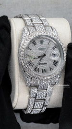 Load image into Gallery viewer, Side view of Roman Dial Date Just Moissanite Watch for Men  41 MM
