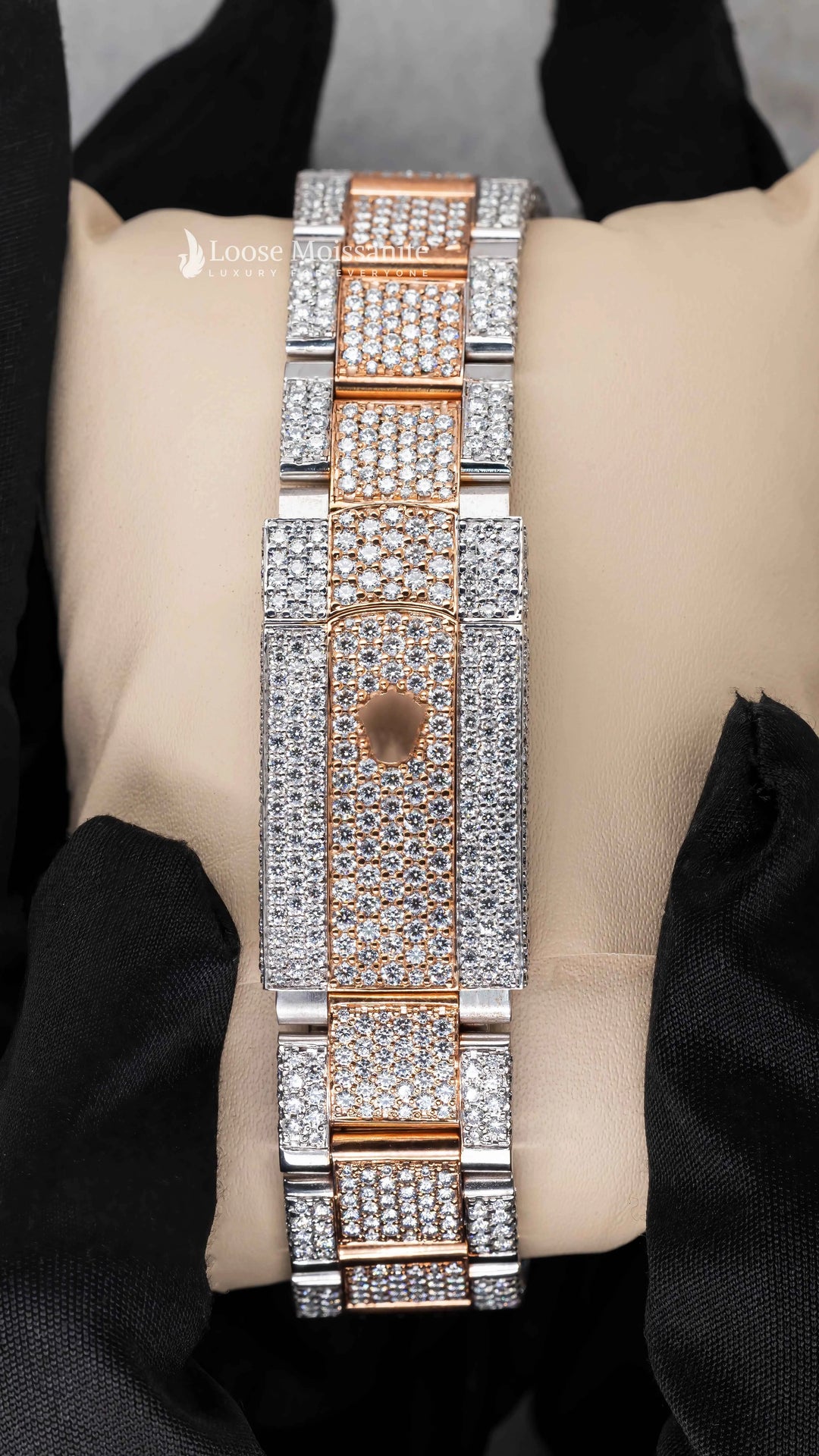 Back Side of Roman Dial Moissanite Presidential Watch | 41 MM | Rose Gold Tone