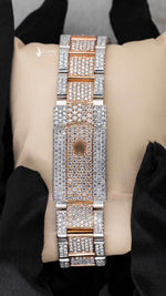 Load image into Gallery viewer, Back Side of Roman Dial Moissanite Presidential Watch | 41 MM | Rose Gold Tone
