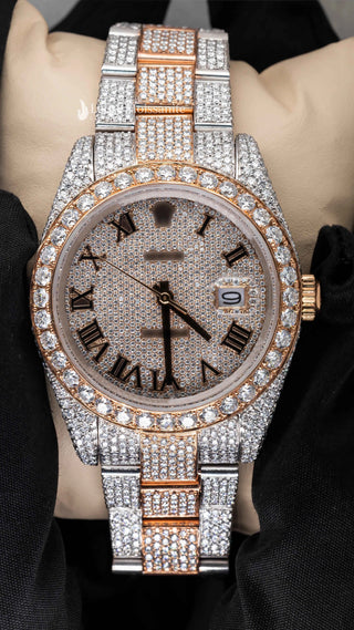 Roman Dial Moissanite Presidential Watch | 41 MM | Rose Gold Tone