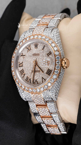 Roman Dial Moissanite Presidential Watch | 41 MM | Rose Gold Tone