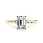 Load image into Gallery viewer, 1.50 Emerald Shaped Rope Design Solitaire Moissanite Ring in Yellow Gold
