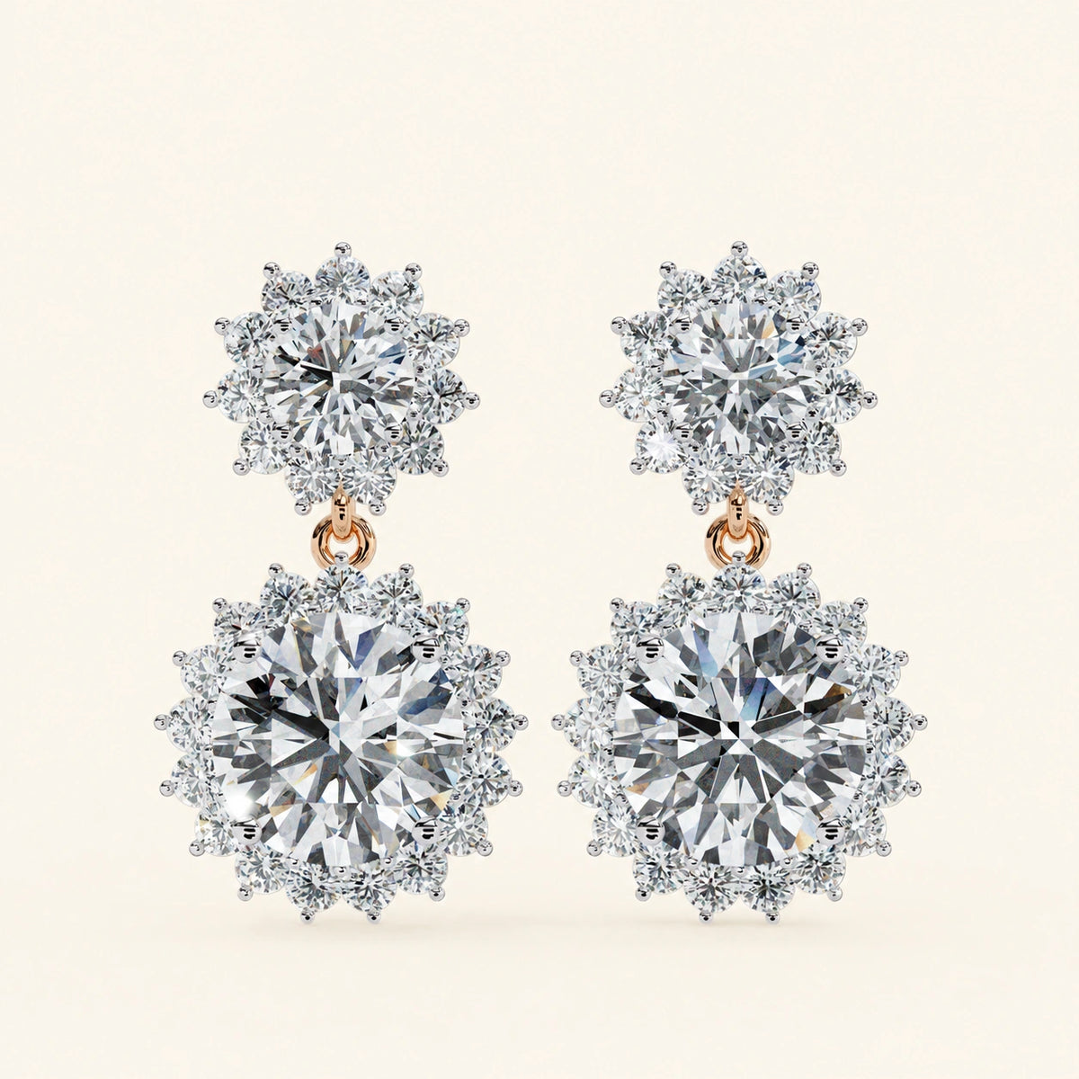 Front view of floral cluster drop earrings
