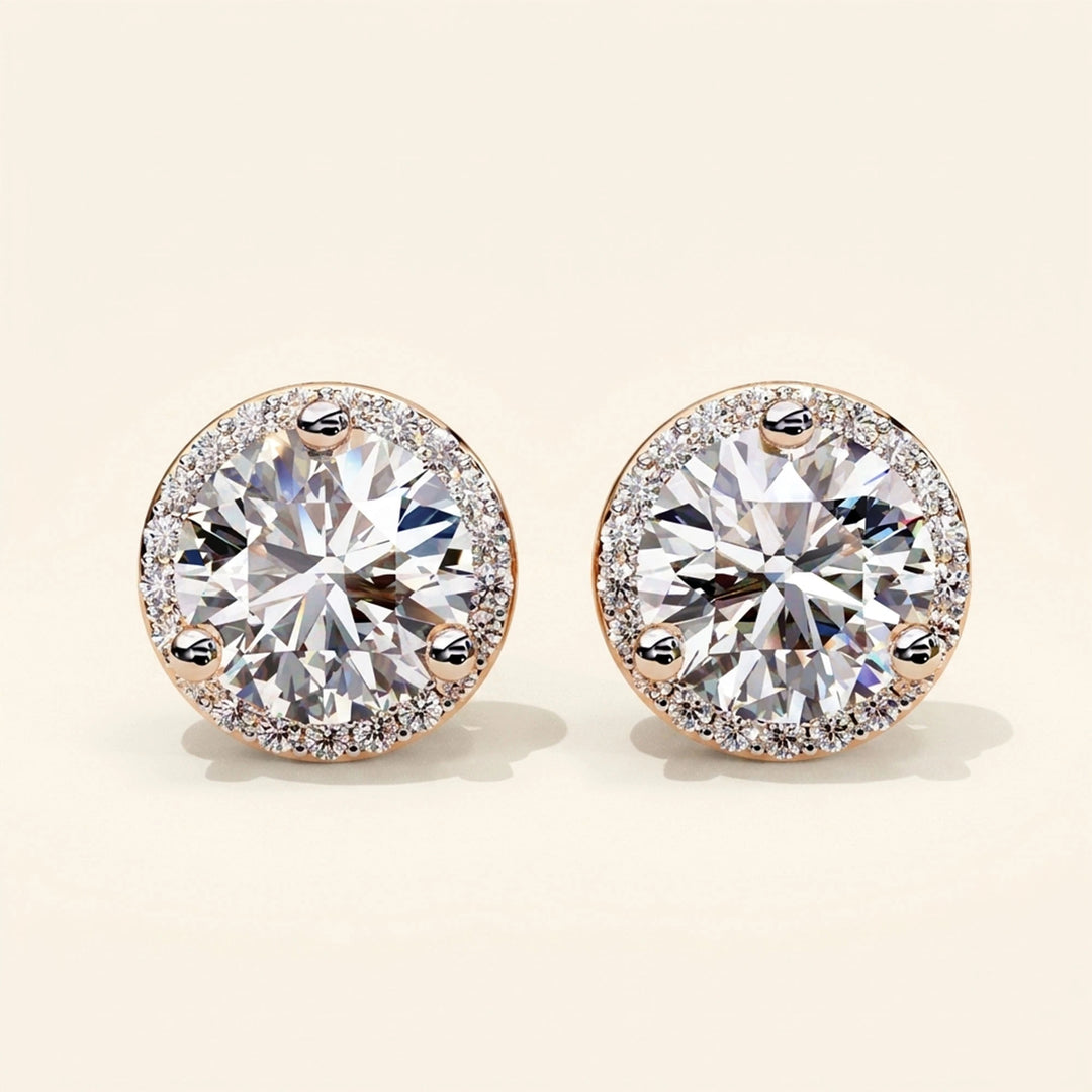 Round Halo Stud Earrings Classic Bezel Look