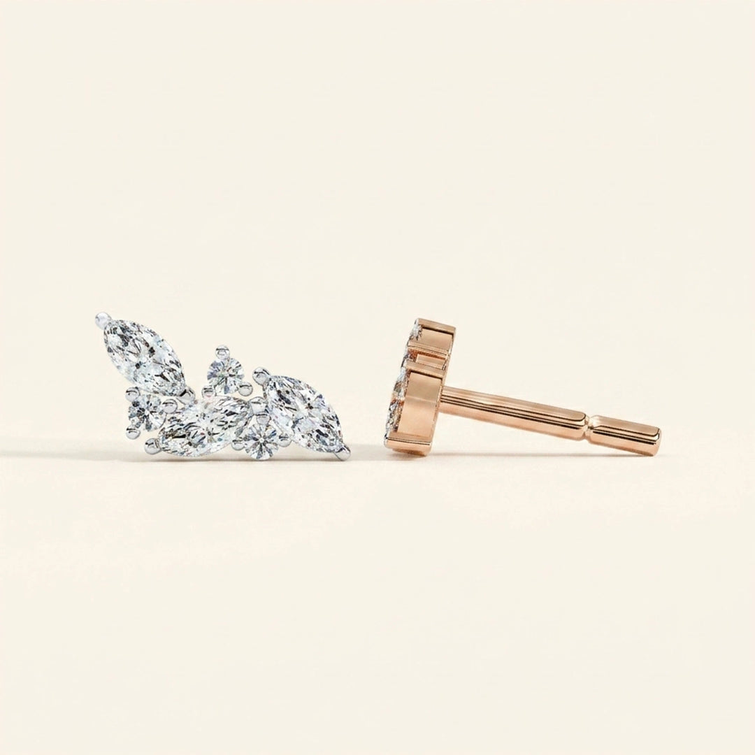 Side View Of Marquise Cluster Stud Earrings