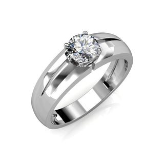 1 Ct Round Cut Solitaire Moissanite Mens Ring in White Gold