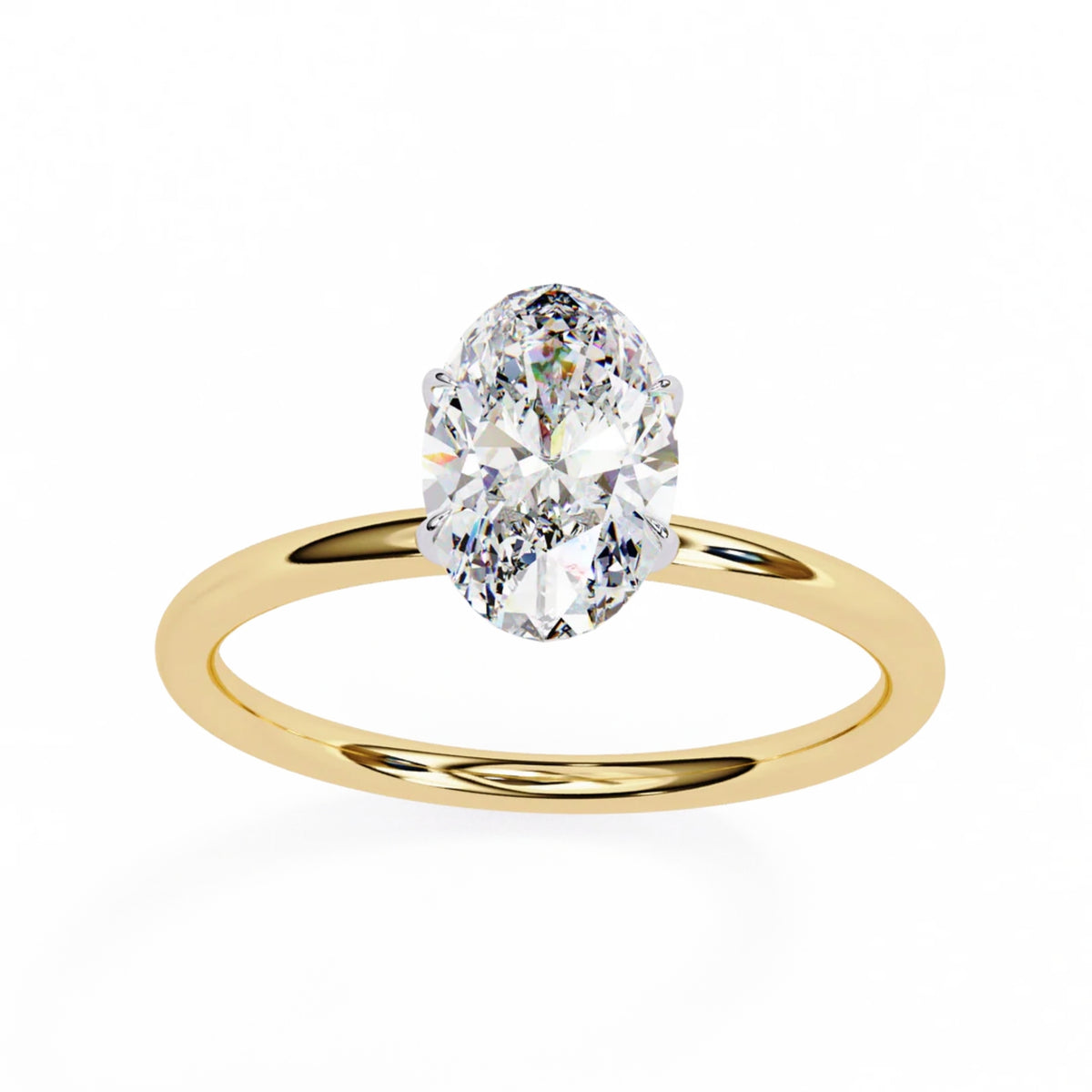 2 carat oval moissanite solitaire ring in yellow gold