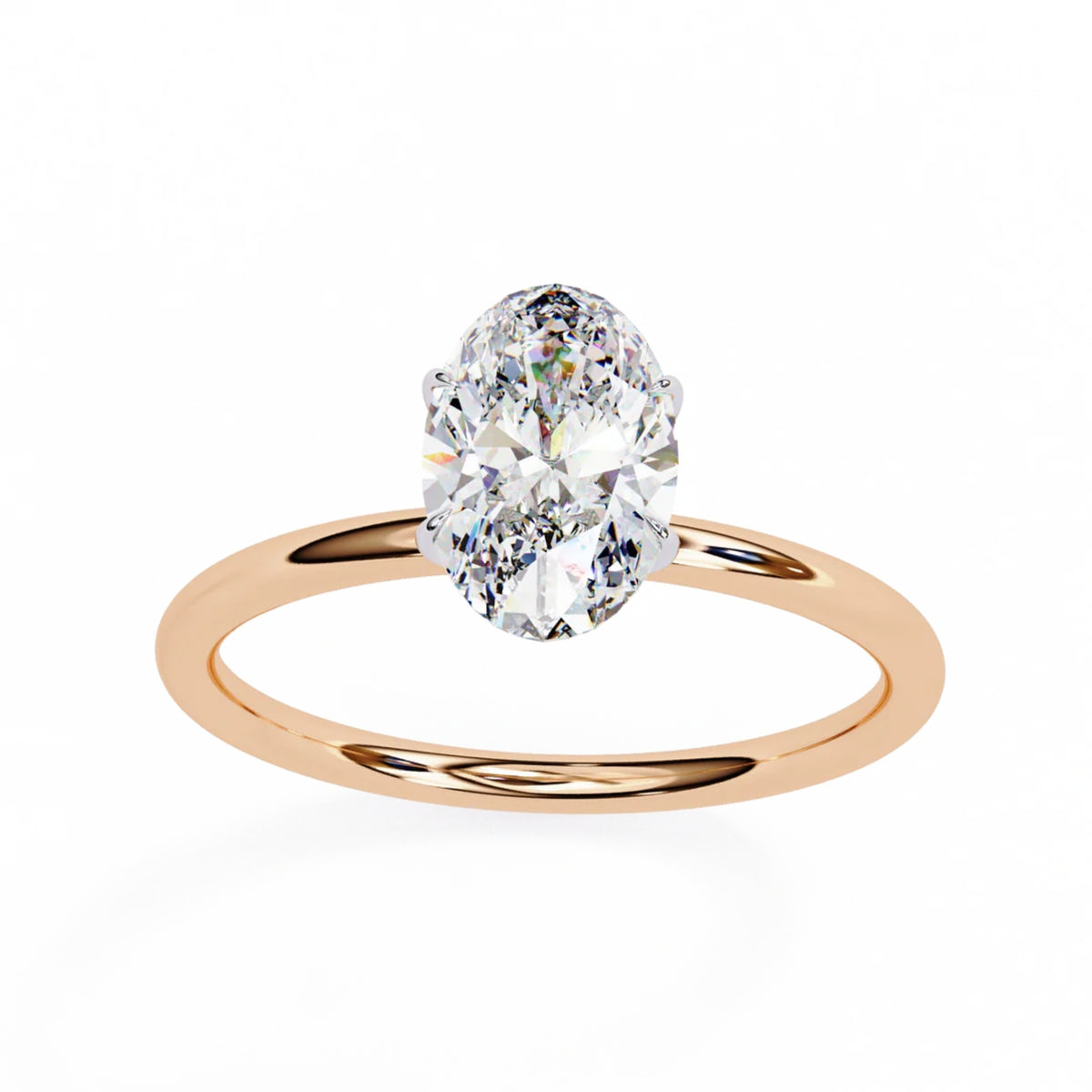 2 carat oval moissanite solitaire ring in rose gold