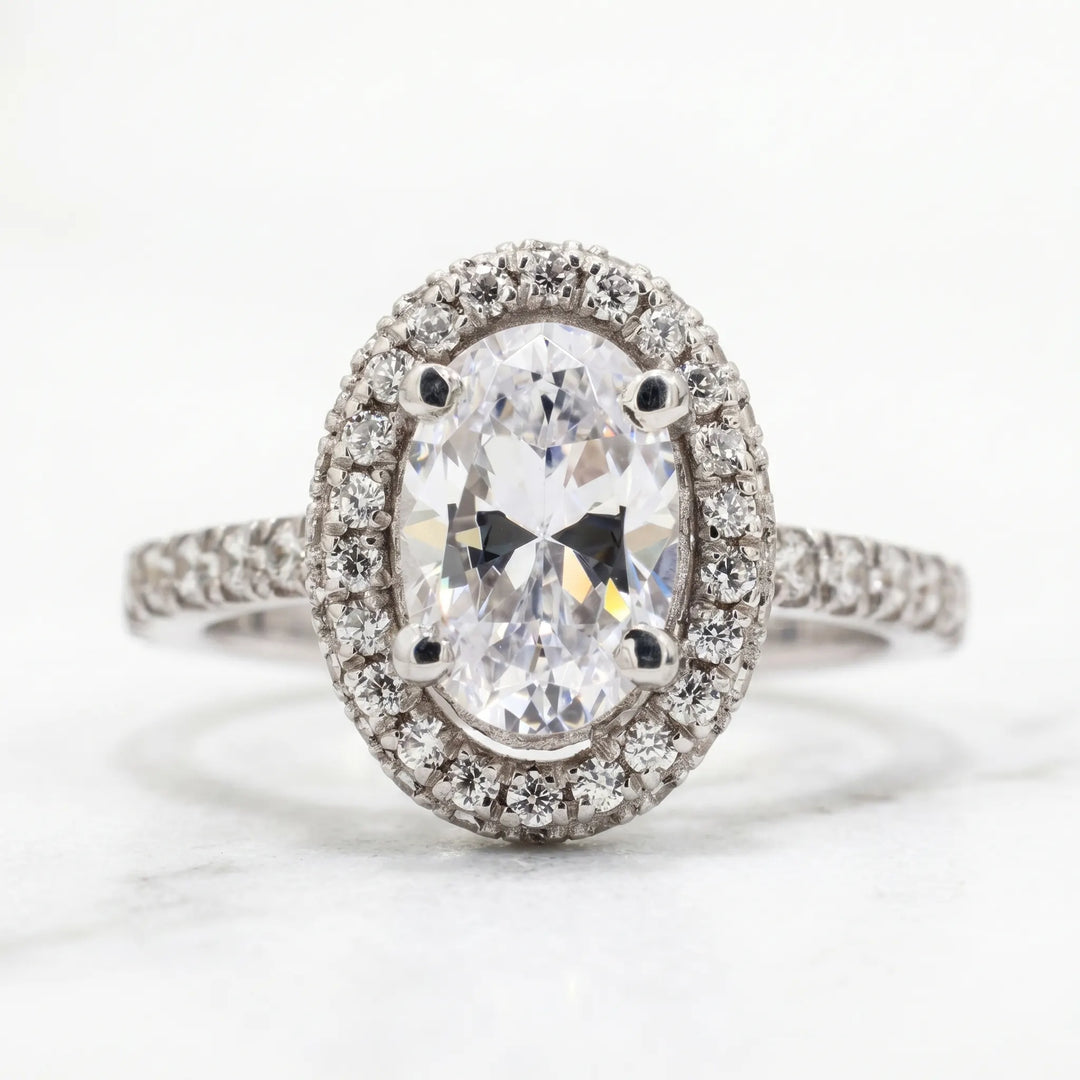2 Carat Moissanite Oval Halo Engagement Ring In Silver
