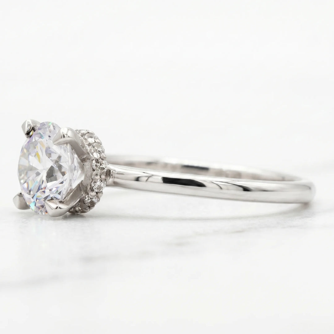 1.50 Carat Moissanite Round Hidden Halo Engagement Ring