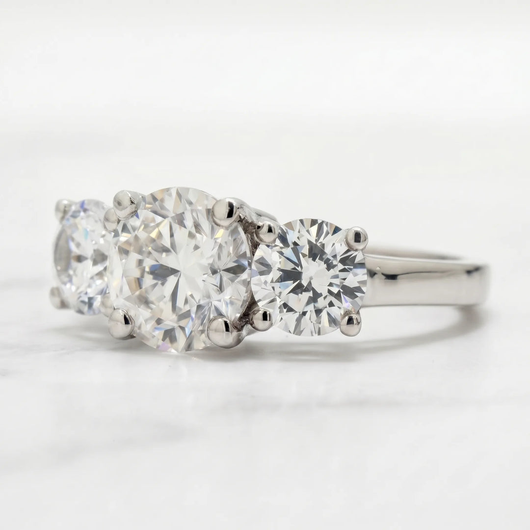 2 Ct Moissanite Round Three Stone Engagement Ring in Silver