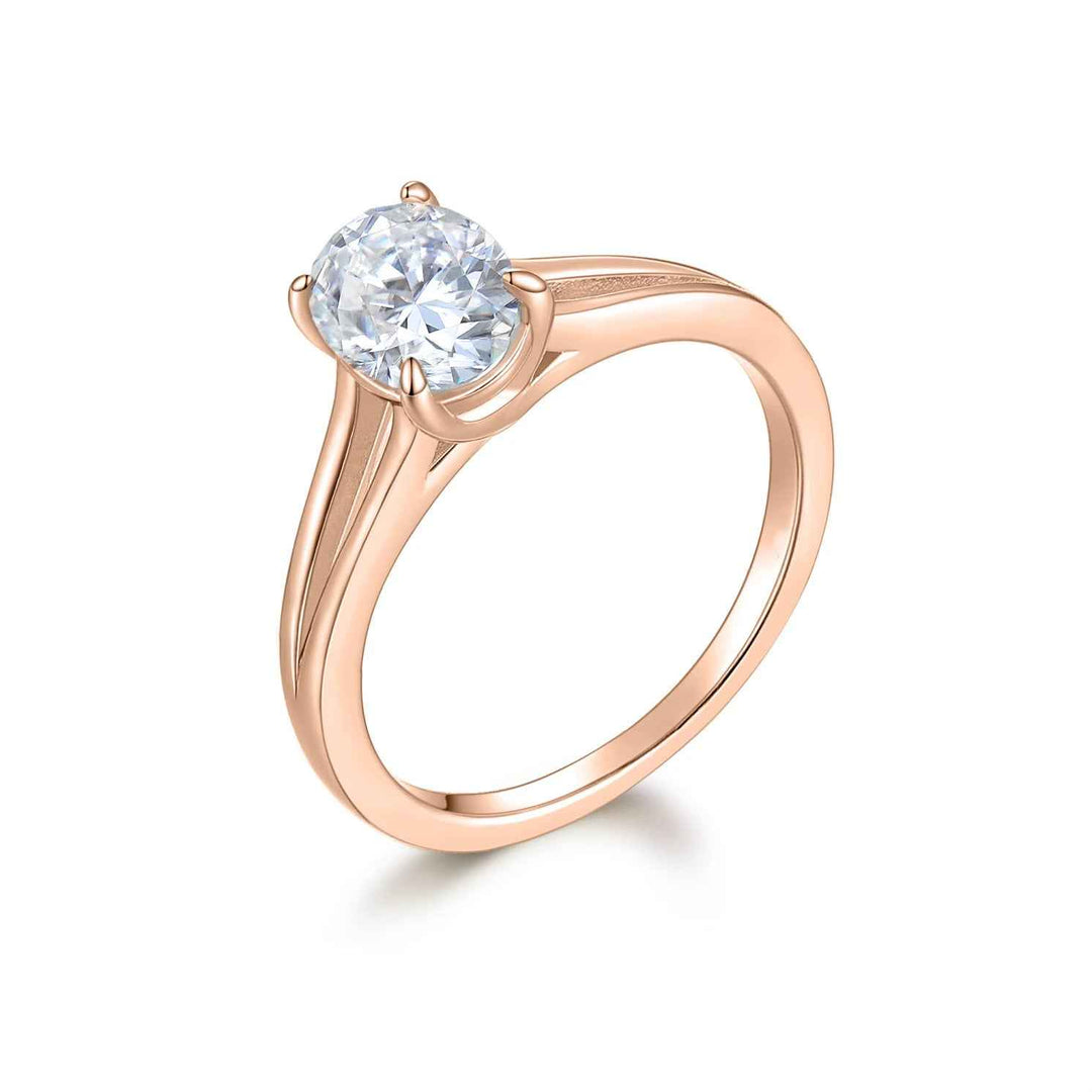 1 Carat Oval Cut Split Shank Solitaire Moissanite Ring in White Gold