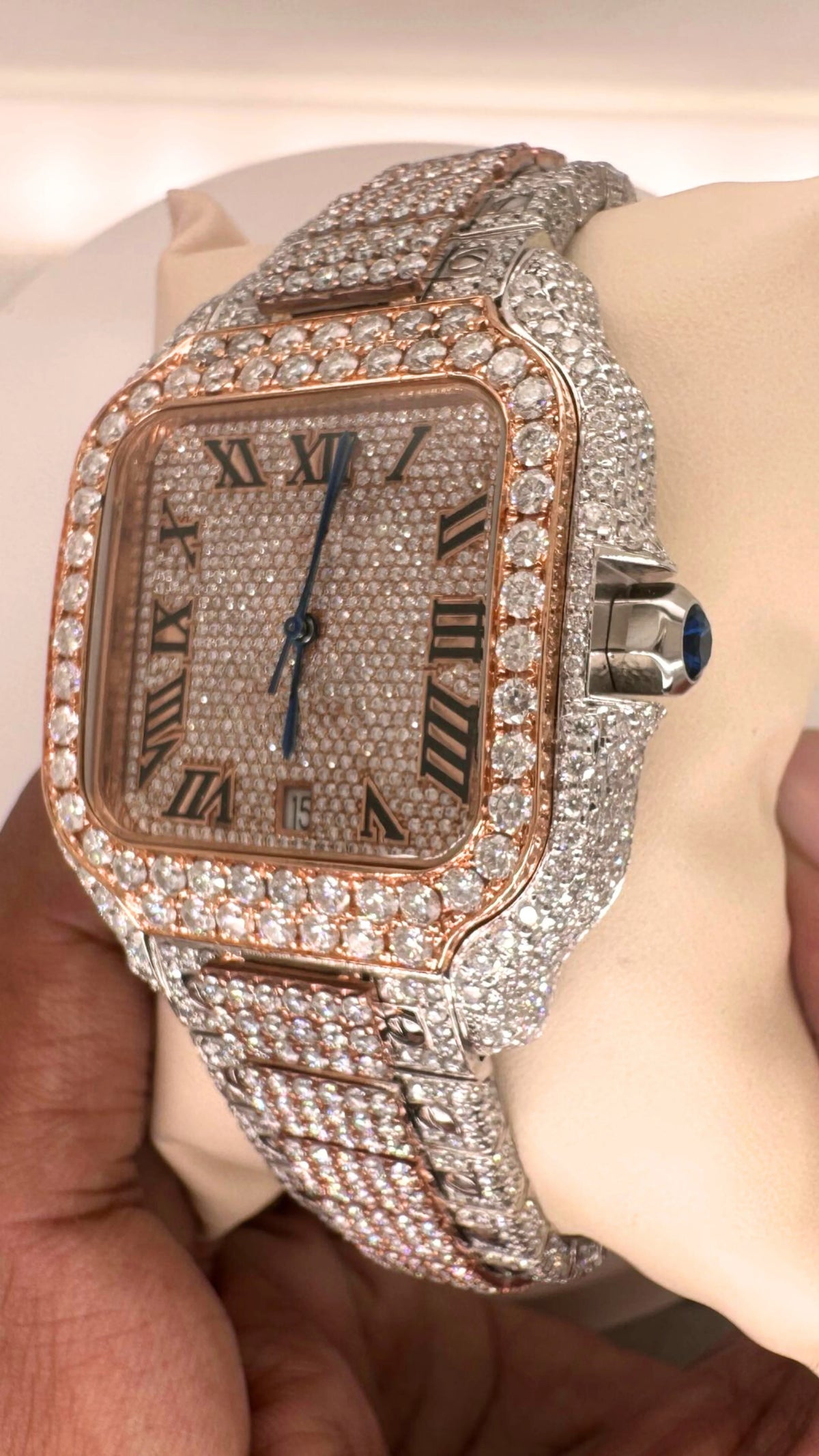 Side angle stainless steel moissanite watch