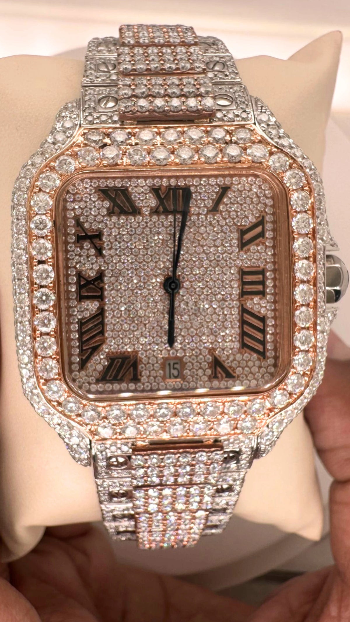 Front side stainless steel moissanite watch