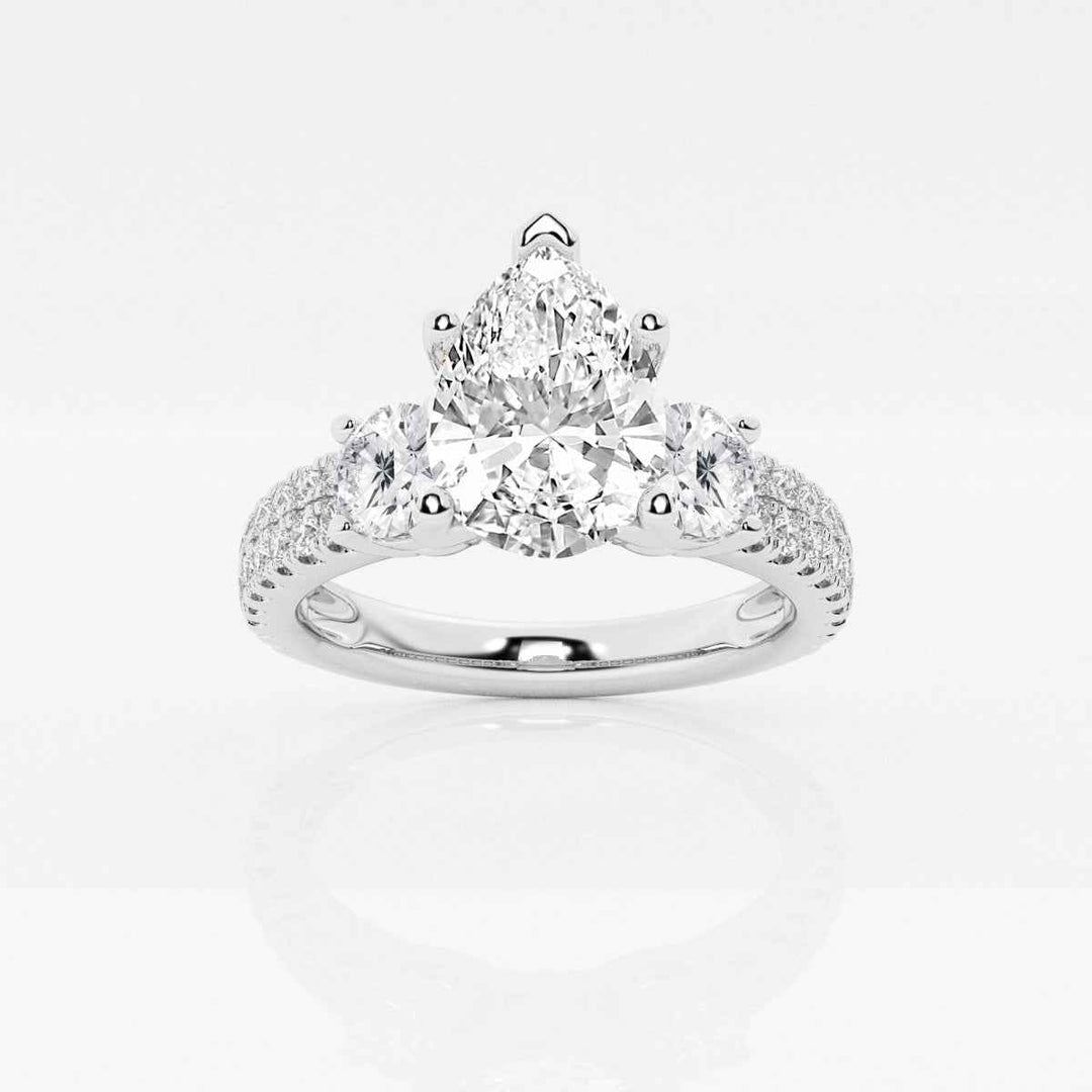 2.50 Carat Pear Cut Three Stone Moissanite Ring in White Gold