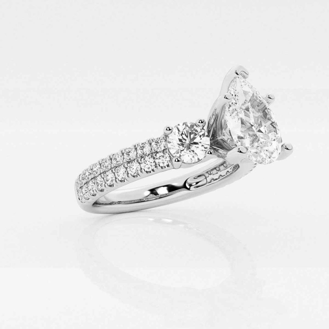 2.50 Carat Pear Cut Three Stone Moissanite Ring in White Gold