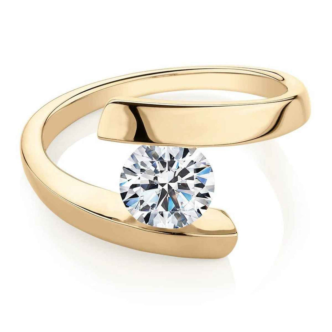 1.20 ct Round Cut Moissanite Tension Set Solitaire Engagement Ring In Yellow Gold