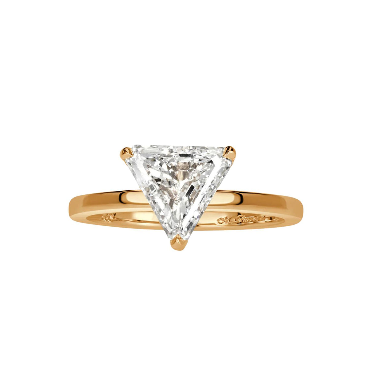2 carat trillion cut hidden halo moissanite ring in yellow gold