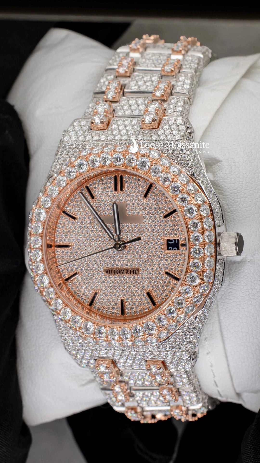 Side angle of Two Tone AP Women Moissante Watch | 36 MM | Rose Gold Tone