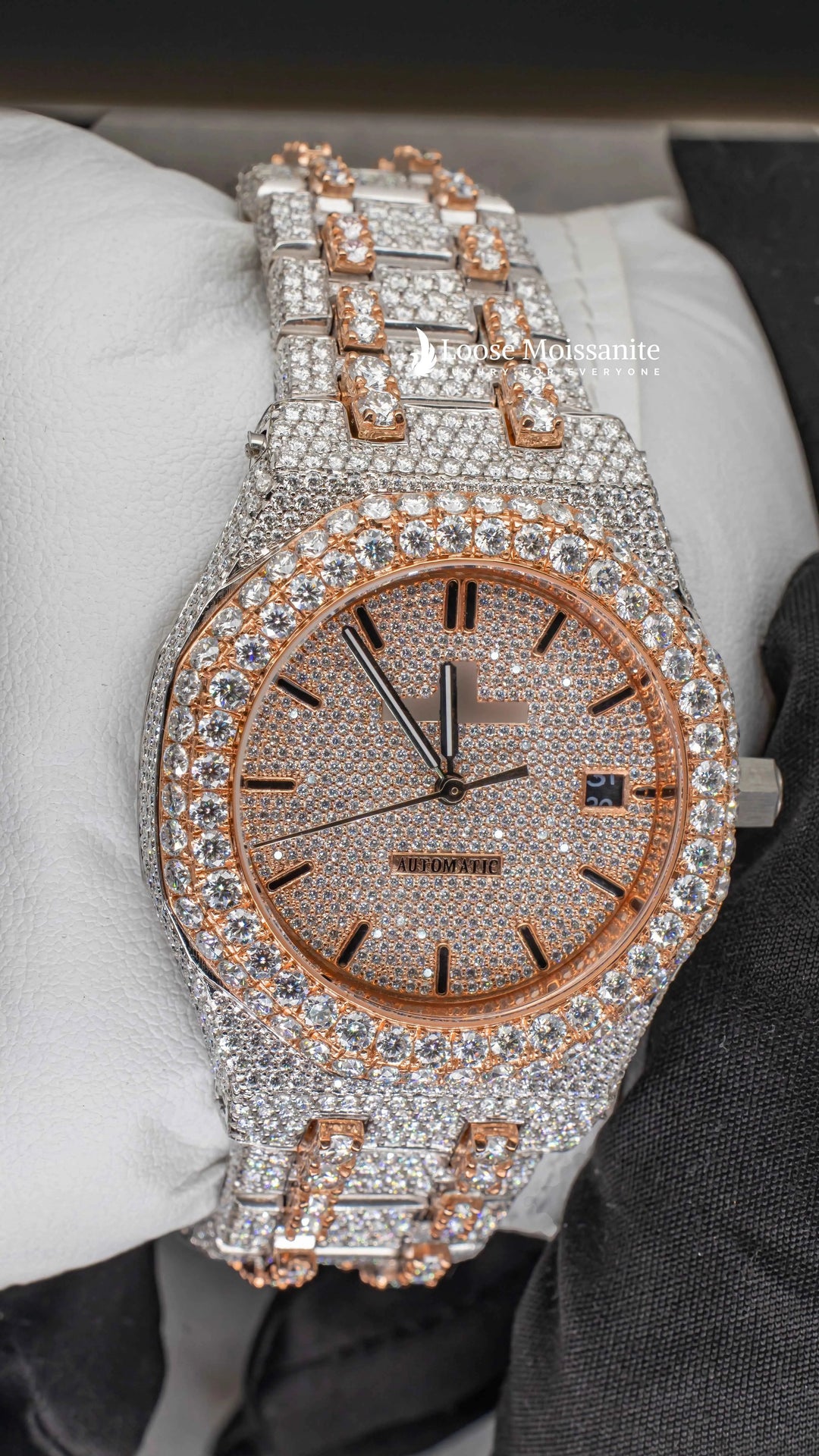 side view of Two Tone AP Women Moissante Watch | 36 MM | Rose Gold Tone