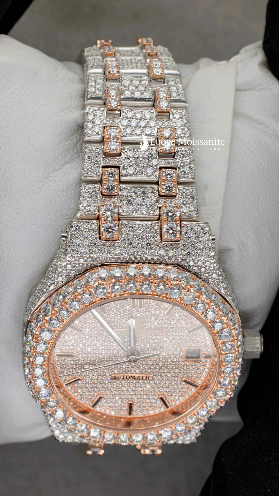 close up view of Two Tone AP Women Moissante Watch | 36 MM | Rose Gold Tone