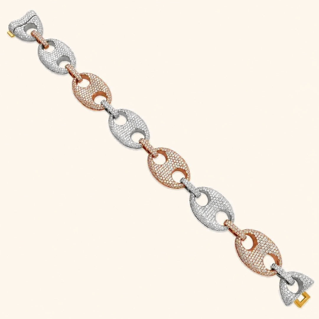 13 Carat Round Shaped Moissanite Two Tone Puff Link Bracelet