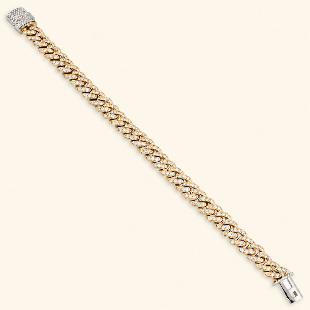 5.50 Carat Round Cut Cuban Link Hip Hop Bracelet in Yellow Gold