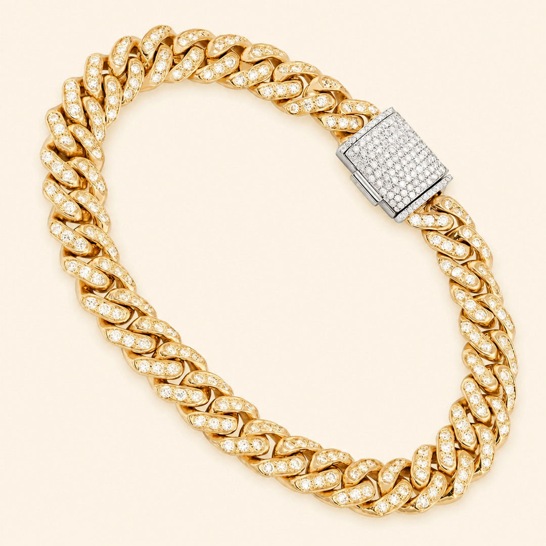 5.50 Carat Round Cut Cuban Link Hip Hop Bracelet in Yellow Gold