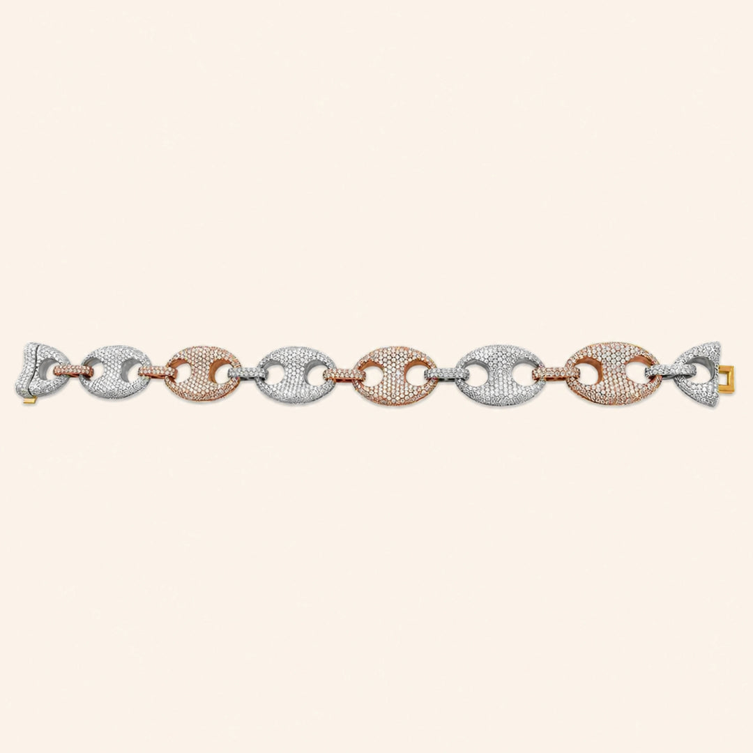 13 Carat Round Shaped Moissanite Two Tone Puff Link Bracelet