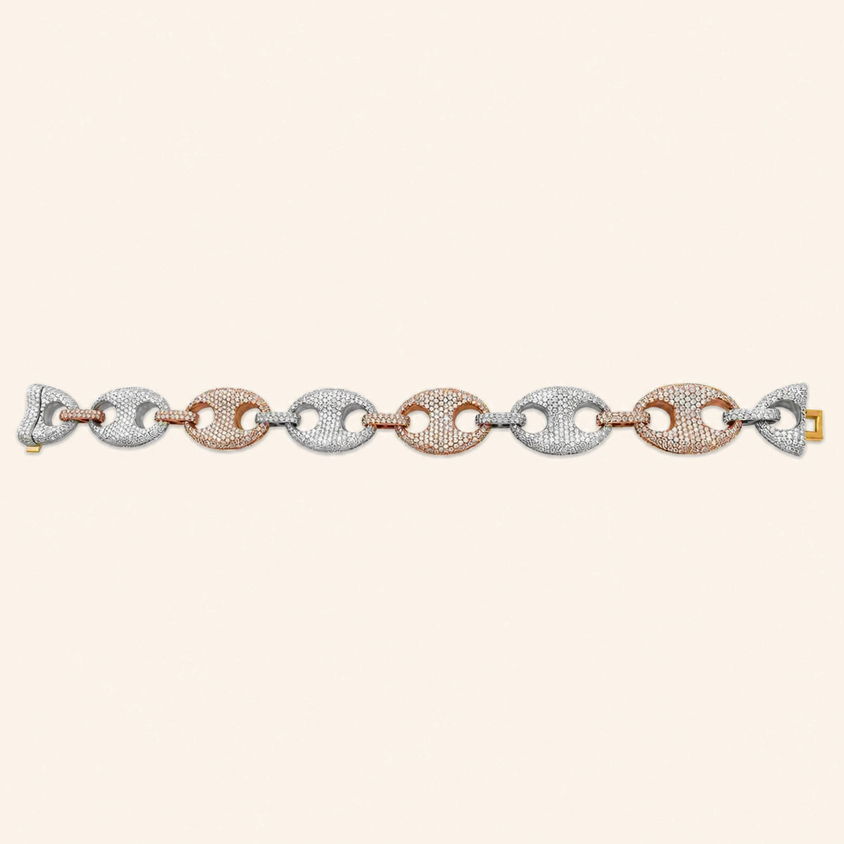 13 carat round shaped moissanite two tone puff link bracelet