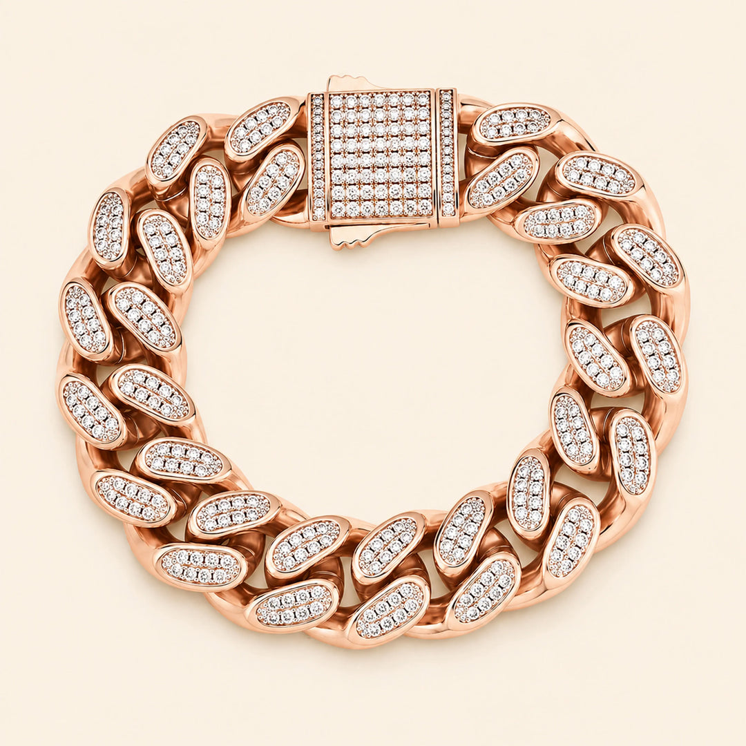 Pulsera Hip Hop de moissanita de corte redondo de 6 quilates con acabado helado en oro amarillo