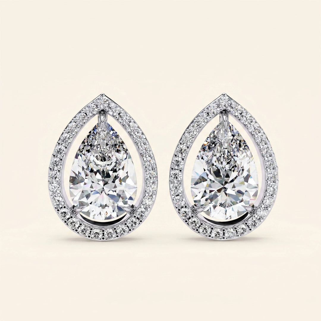 Boucles d'oreilles clous halo poire