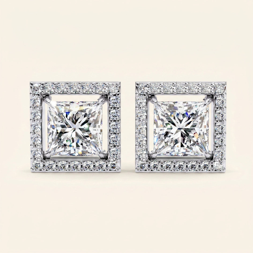 Halo Square Stud Earrings