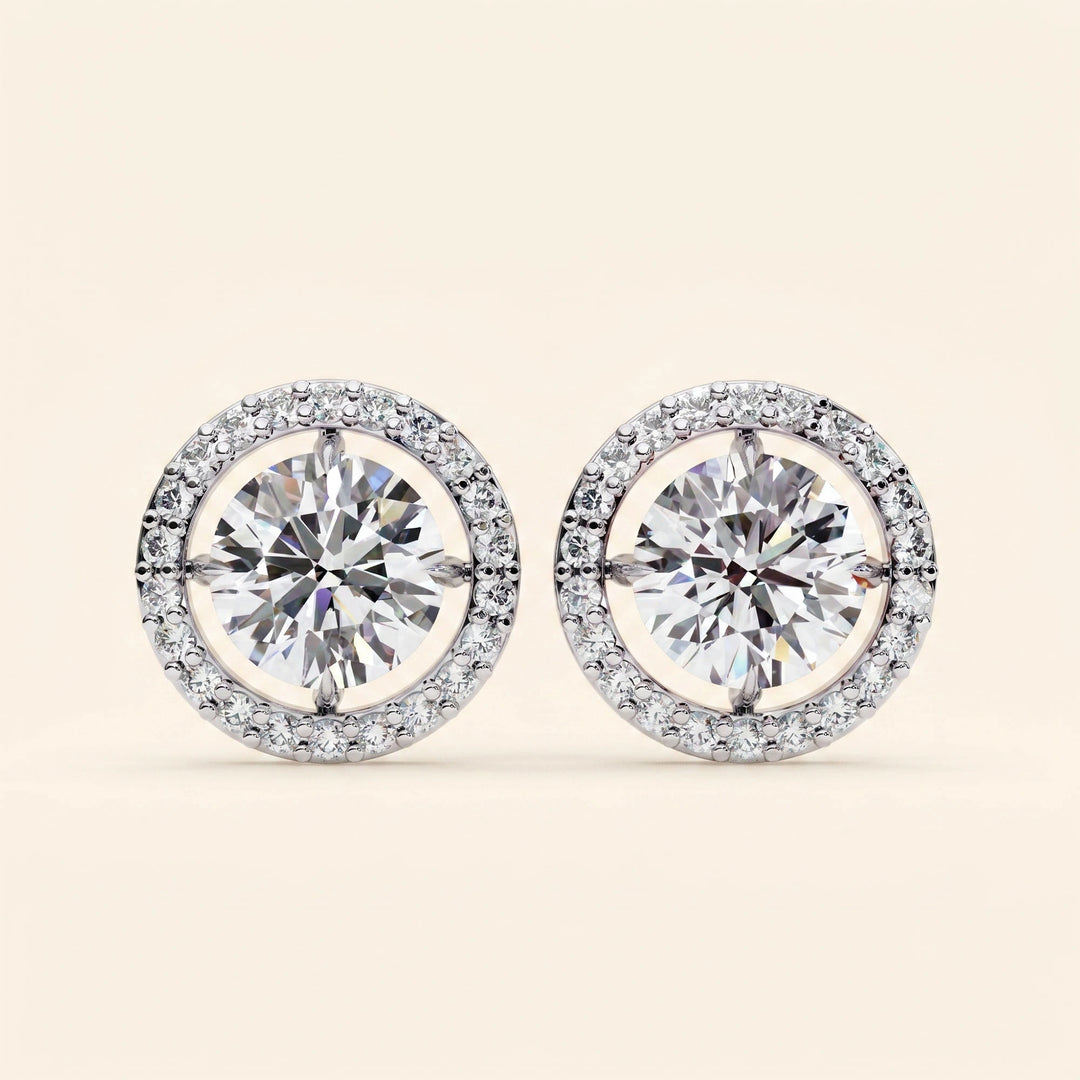Halo Set Stud Earrings In With Gold Option
