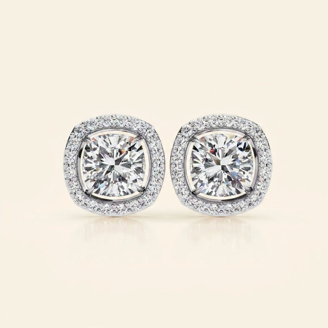 Cushion Halo Stud Earrings