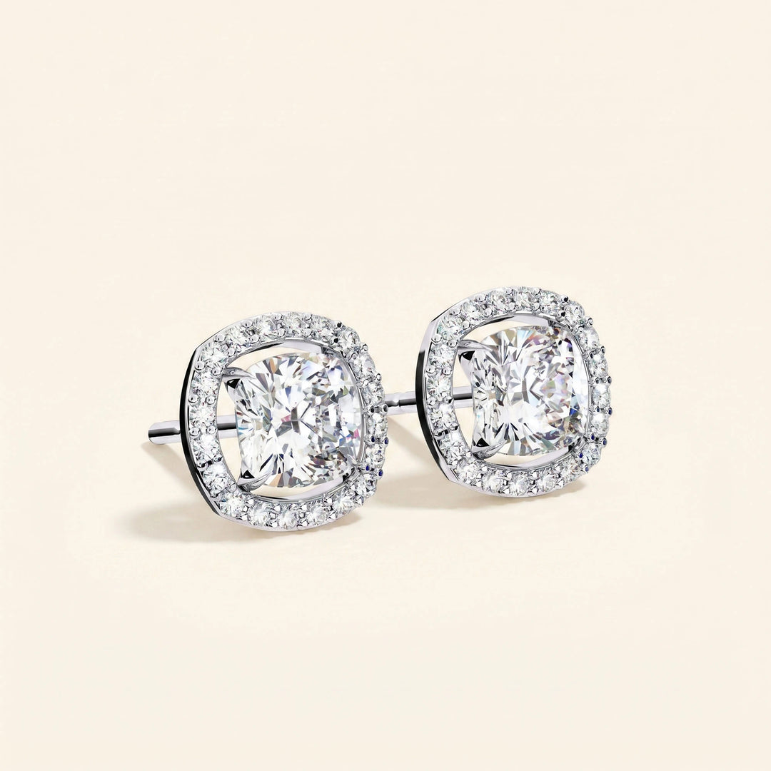 Cushion Halo Stud Earrings