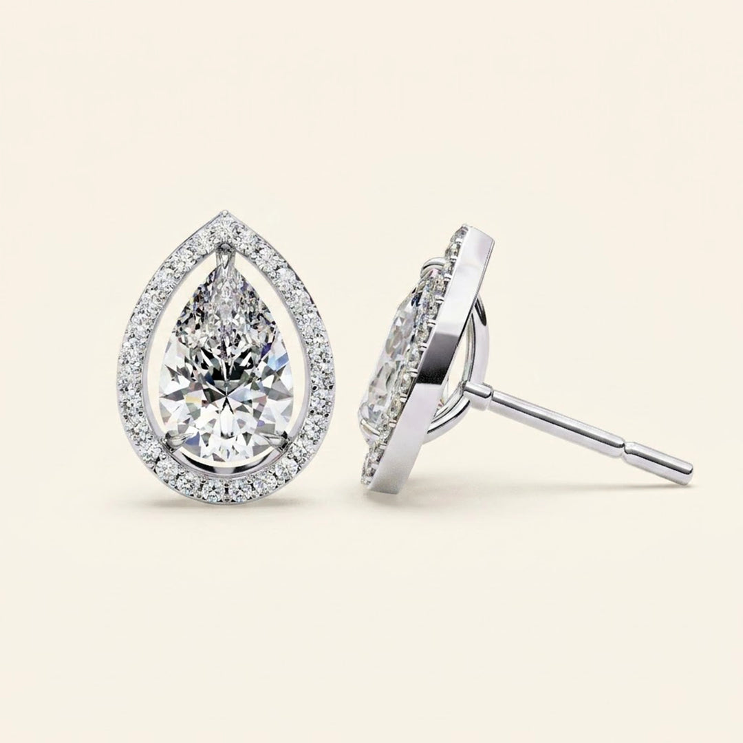 Boucles d'oreilles clous halo poire