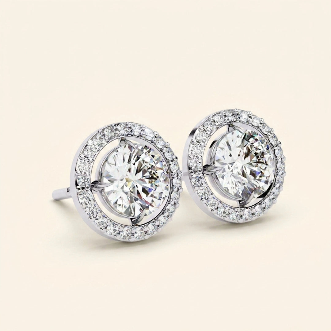 Halo Set Stud Earrings In With Gold Option