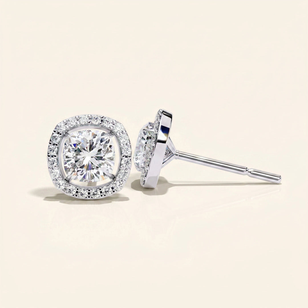 Cushion Halo Stud Earrings