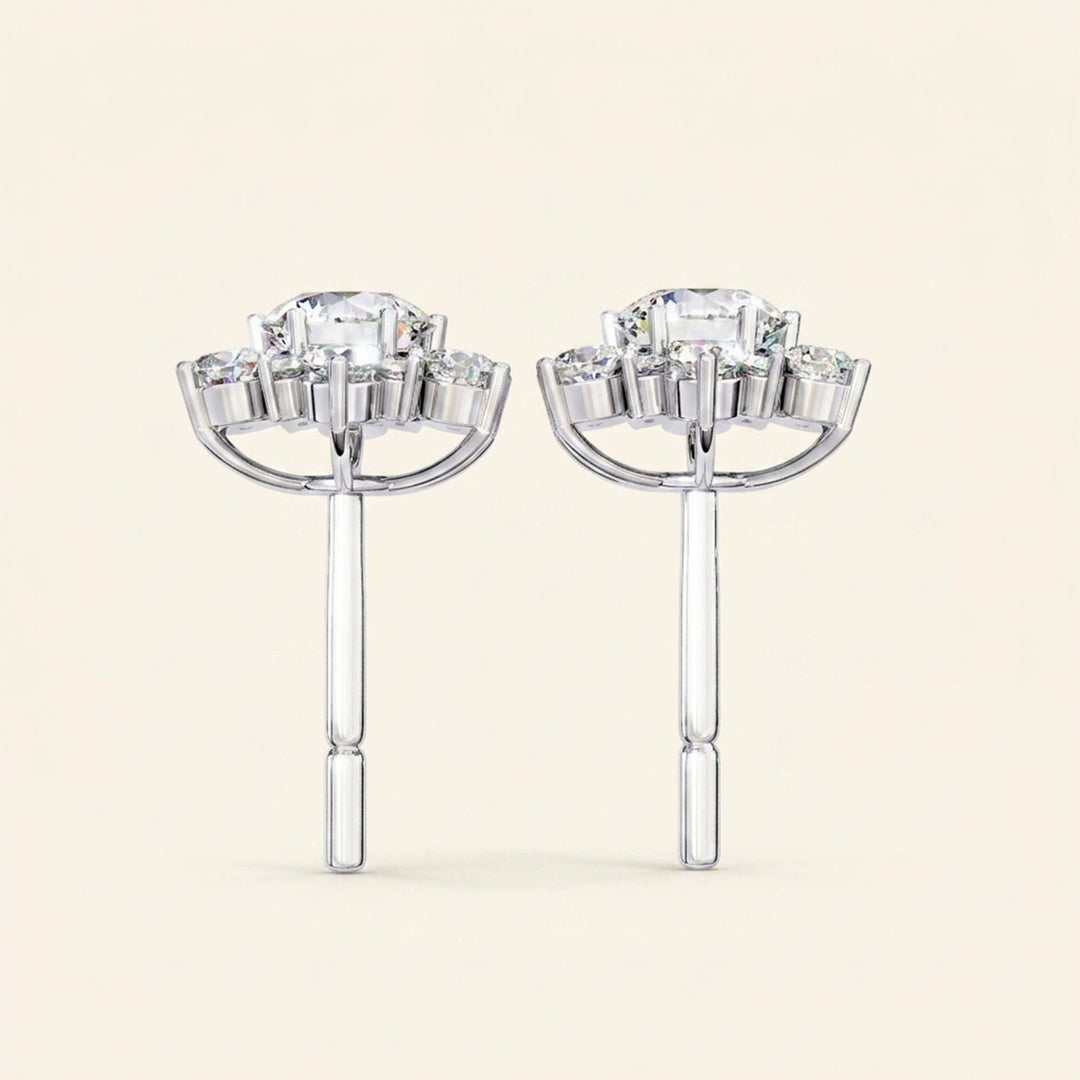 Floral Cluster Earrings Studs Round Cut Design