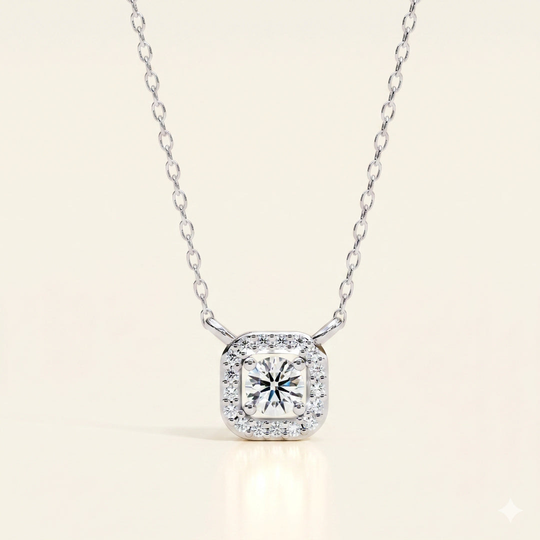 Front View Of Round Halo Necklace
