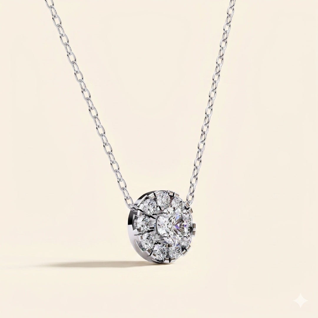 Side Angle View Of Prong Set Cluster Necklace