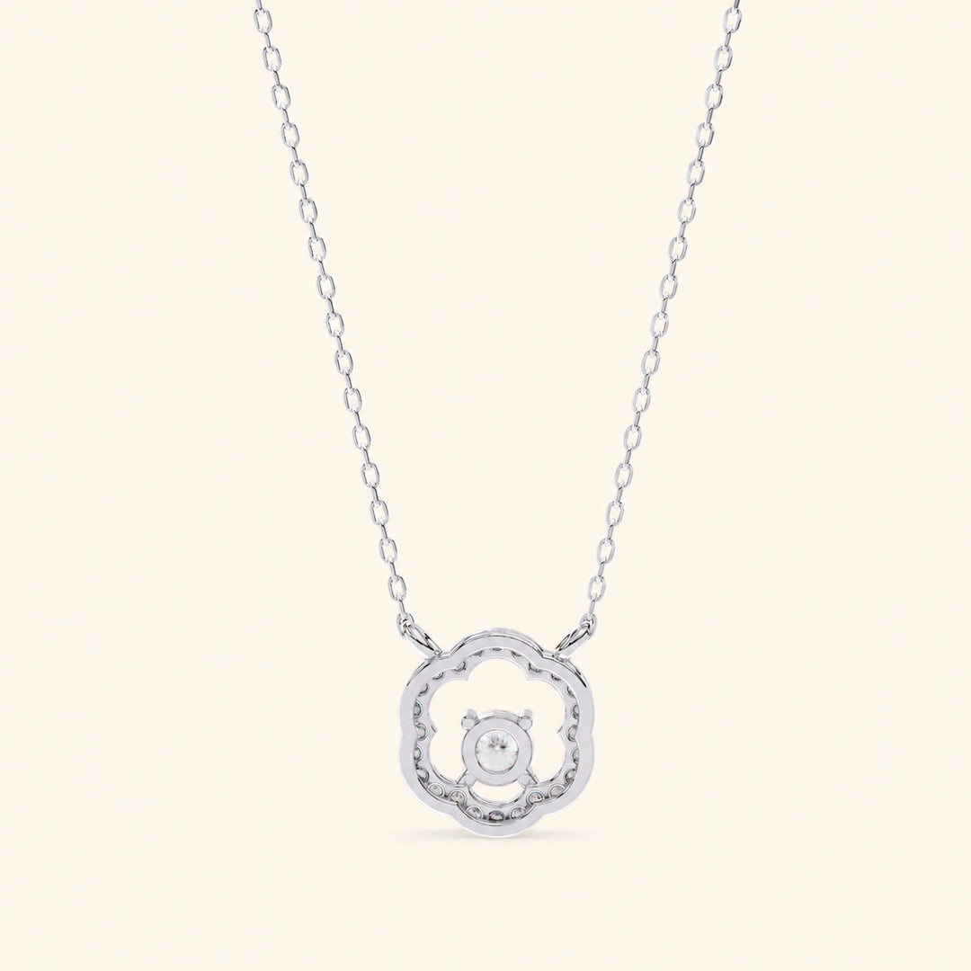 Back View Of Round Cut Quatrefoil Necklace