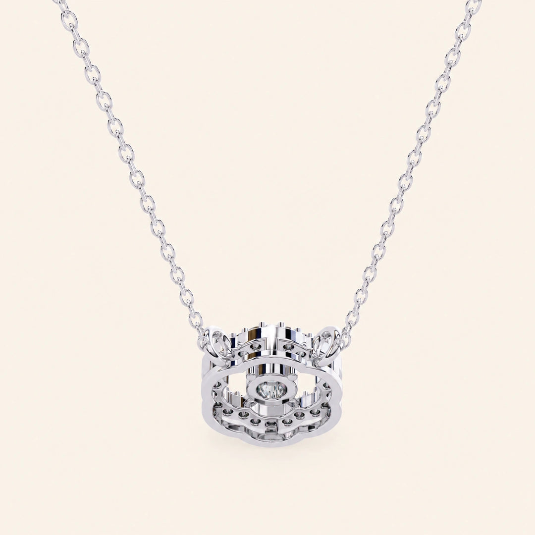 Back Side View Of Round Cut Quatrefoil Necklace