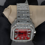 Load image into Gallery viewer, Close Up View Of Red Dial Moissanite Watch | 41 MM
