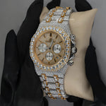 Load image into Gallery viewer, Side View Of AP Moissanite Hip Hop Watch | 41 MM | Yellow Gold Tone
