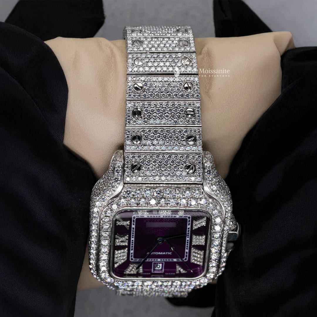Close Up View Of Purple Dial Moissanite Watch | 41 MM