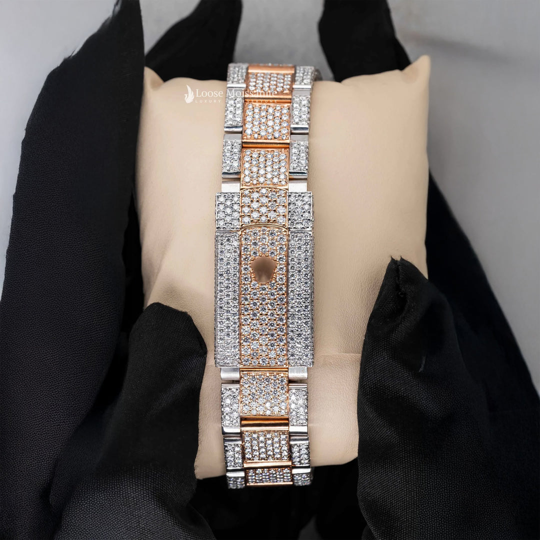 Back View Of Roman Dial Moissanite Presidential Watch | 41 MM | Rose Gold Tone